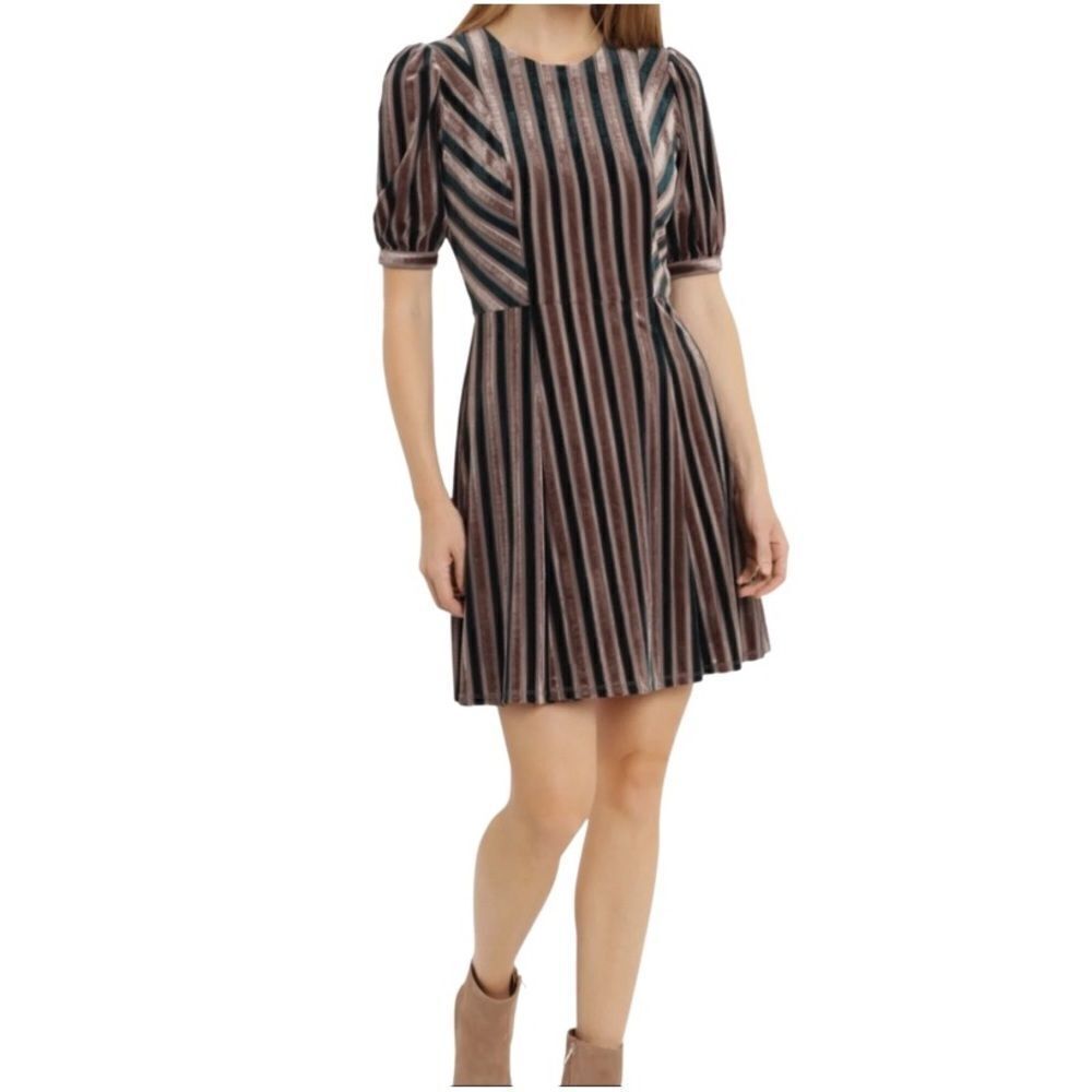NEW LONDON TIMES Isani Fit Flare Velvet Dress , Teal Grey - 10